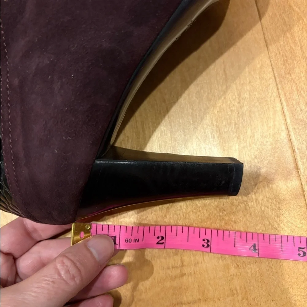 Aquatalia Italy heeled suede booties boots shoes croc embossed sz 9.5 burgundy